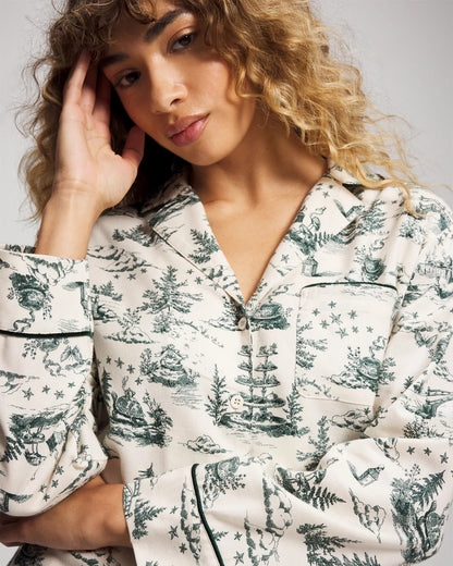 ENCHANTED TOILE GREEN Long-Sleeve Notch Collar Pajama Top