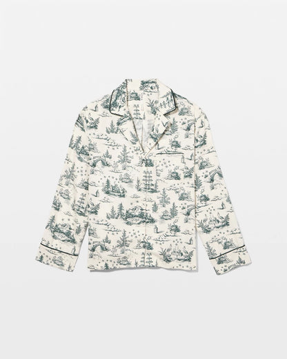 ENCHANTED TOILE GREEN Long-Sleeve Notch Collar Pajama Top