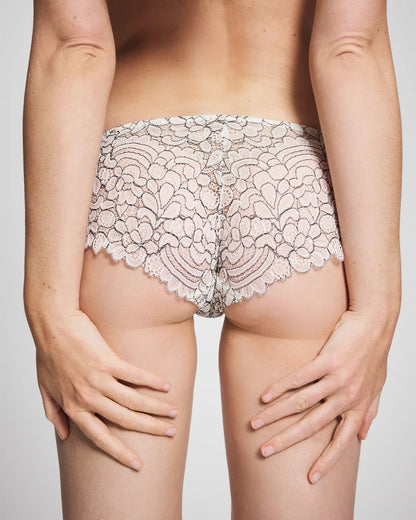 IVORY/BLACK CD Corded Lace Cheeky Hipster Panty