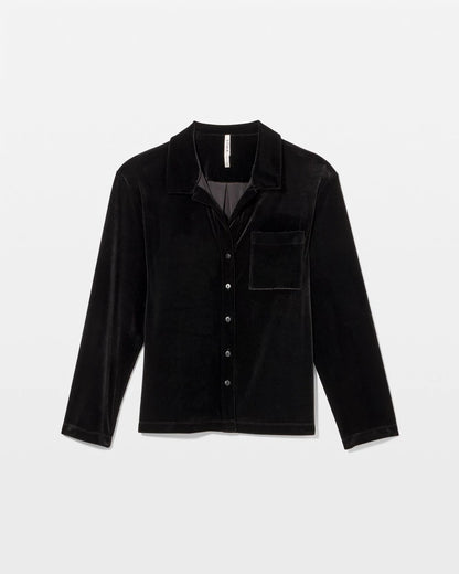 BLACK Velvet Long Sleeve Notch Collar Pajama Top