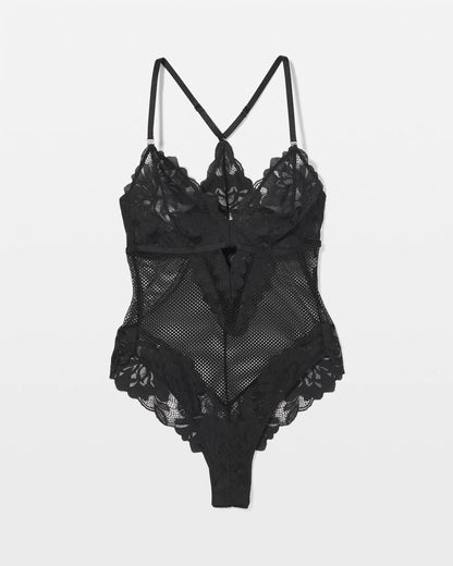 BLACK Bodysuit with Mesh and Lace