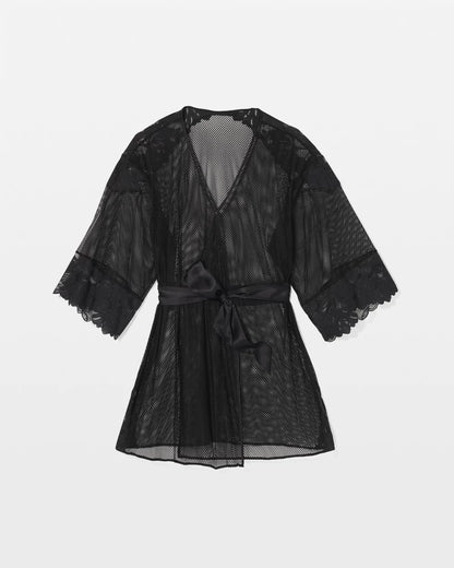 BLACK Robe with Mesh and Lace