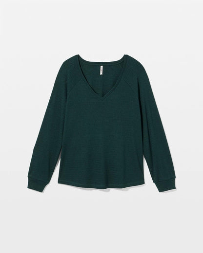 GREEN JOLIE Cozy Waffle Long Sleeve V-Neck Pajama Top
