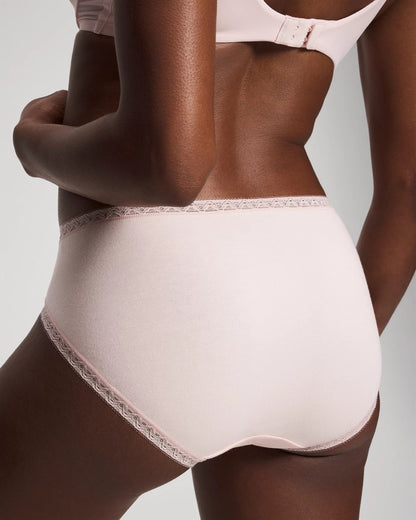 PRETTY PINK Cotton High-Leg Brief Panty with Lace Trim