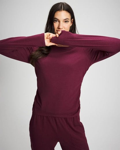 VELVET PLUM Ruched Long Sleeve Pajama Tee