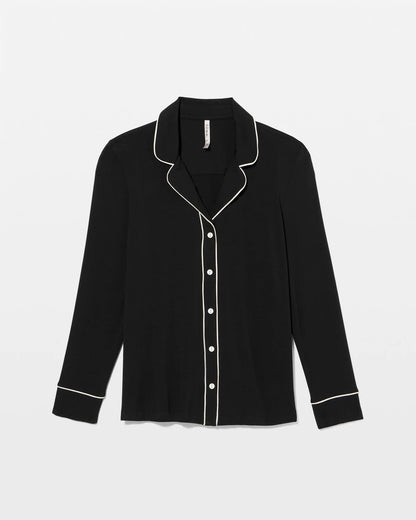 BLACK Long-Sleeve Notch Collar Pajama Top