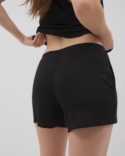 BLACK Lightweight Rib Knit Pajama Shorts