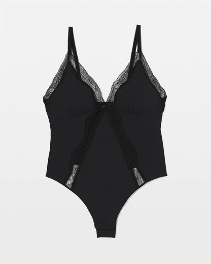 BLACK Stretch Crepe Lace Bodysuit