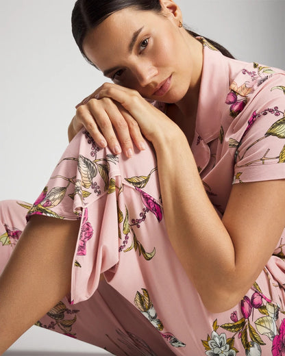 FEATHERED FANCY PINK Piped Crop Pajama Pant
