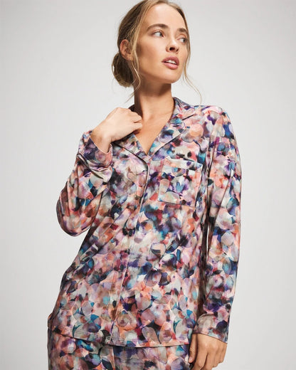 PETAL MOSAIC PETROL Long-Sleeve Notch Collar Pajama Top