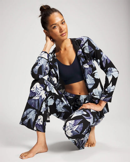 WHIMSICAL WINGS BLK MID Satin Trim Pajama Pant