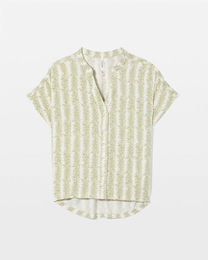 CHILL STRIPE CHAMPAGNE Mandarin Collar Short Sleeve Pajama Top