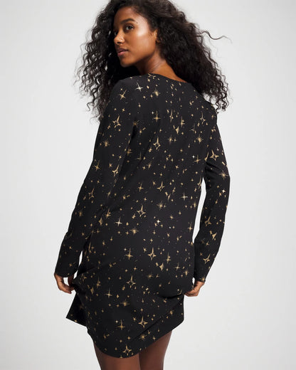 STELLAR SCENE BLACK/FOIL Long-Sleeve Sleepshirt
