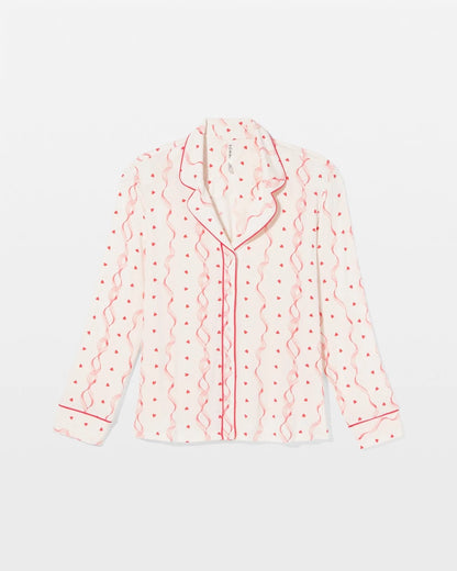 COQUETTE VALENTINE CHAMP Cool Nights Long Sleeve Notch Collar with Piped Placket Pajama Top