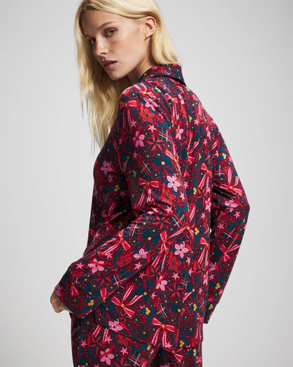 HOLLY JOLLY RED VELVET Cool Nights Long Sleeve Notch Collar with Piped Placket Pajama Top