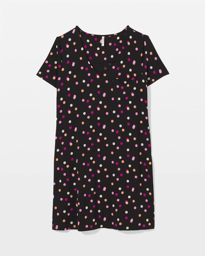 DANCING DOTS BLACK Short Sleeve Sleepshirt