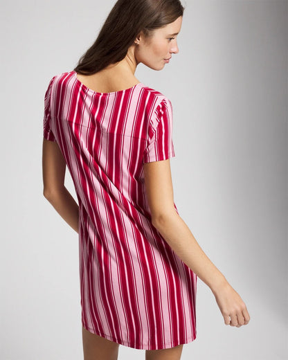 SLEIGHBELL STRIPE RED Short Sleeve Sleepshirt