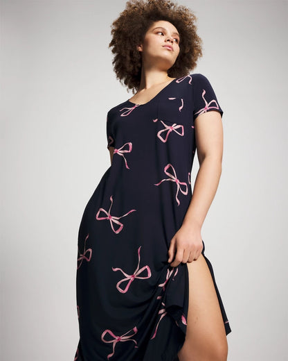 BELOVED BOWS GRAND NAVY Short Sleeve Long Sleepshirt
