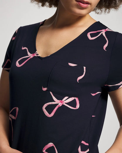 BELOVED BOWS GRAND NAVY Short Sleeve Long Sleepshirt