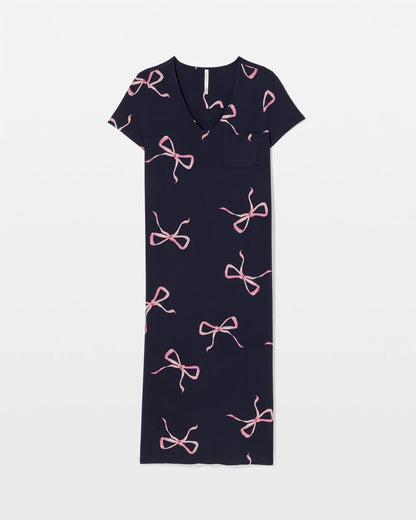 BELOVED BOWS GRAND NAVY Short Sleeve Long Sleepshirt