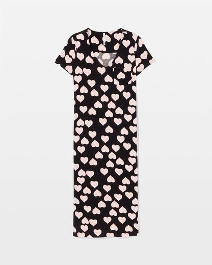 MANDALA HEARTS BLACK Short Sleeve Long Sleepshirt