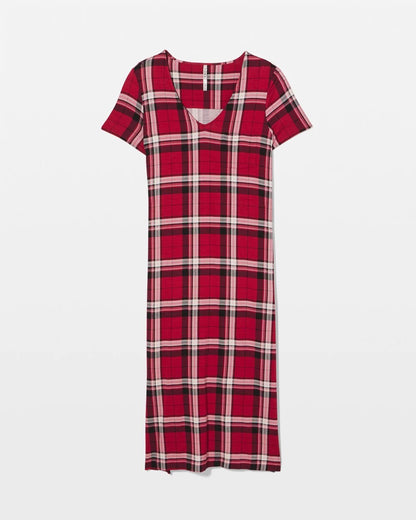 PERFECT PLAID RED Short Sleeve Long Sleepshirt