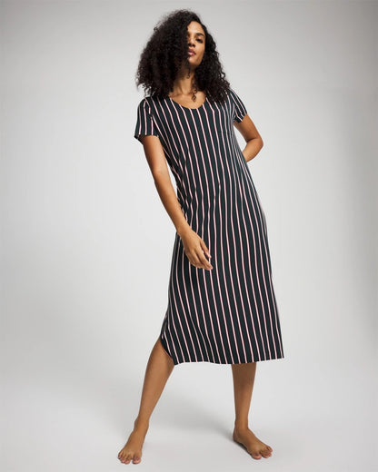 MIDNIGHT STRIPE GREEN JOL Short Sleeve Long Sleepshirt