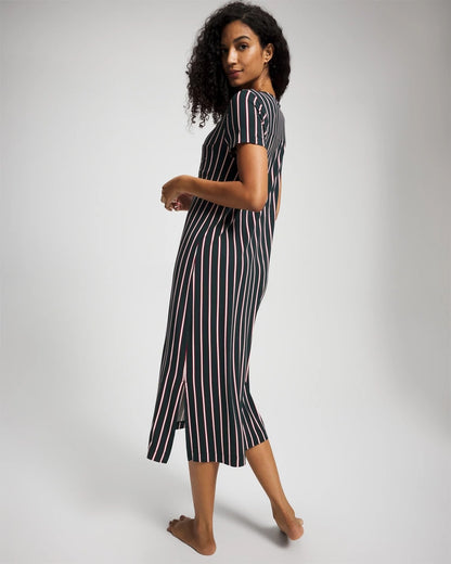 MIDNIGHT STRIPE GREEN JOL Short Sleeve Long Sleepshirt