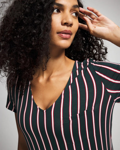 MIDNIGHT STRIPE GREEN JOL Short Sleeve Long Sleepshirt