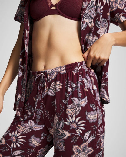 PAISLEY SPLENDOR PLUM Piped Crop Pajama Pants