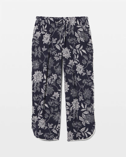 MEANDERING GARDEN NAVY Piped Crop Pajama Pants