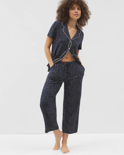 DOT OBSESSED NAVY Piped Crop Pajama Pants