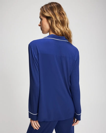 MAJESTY BLUE Long Sleeve Notch Collar w/ Piped Placket Pajama Top