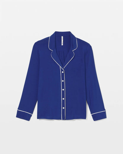 MAJESTY BLUE Long Sleeve Notch Collar w/ Piped Placket Pajama Top