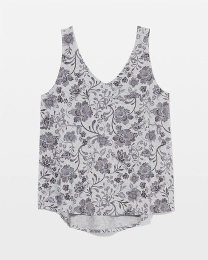 FLORAL EMBRACE GRAY V-Neck Pajama Tank