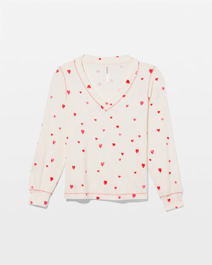 FLOATING HEARTS CHAMPAGNE Long-Sleeve V-Neck Pajama Top