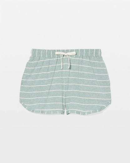 MINDFUL STRIPE HTHR JADE Curved Hem Pajama Shorts