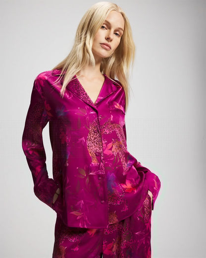 WILD WONDERS MAGENTA Long Sleeve Notch Collar Pajama Top