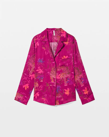 WILD WONDERS MAGENTA Long Sleeve Notch Collar Pajama Top