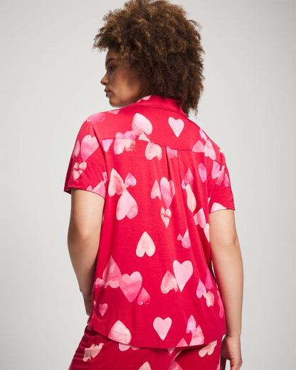WHOLE LOTTA LOVE RED Short Sleeve Notch Collar Pajama Top