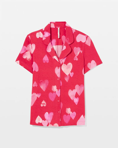 WHOLE LOTTA LOVE RED Short Sleeve Notch Collar Pajama Top
