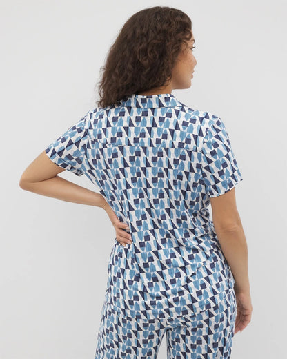 PRISM GEO MID NAVY Short Sleeve Notch Collar Pajama Top
