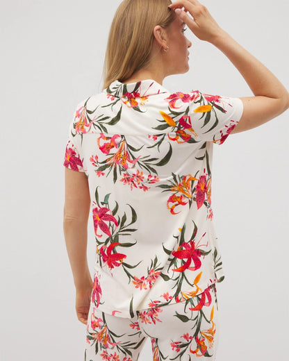 LE TIGRE FLORA CHAMPAGNE Short Sleeve Notch Collar Pajama Top