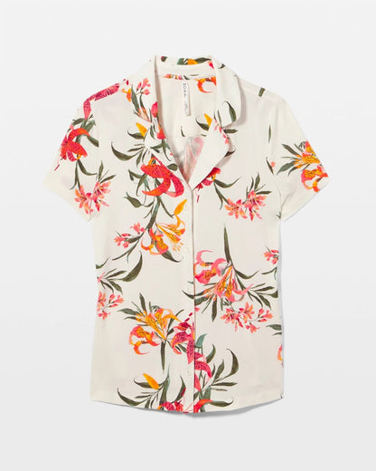 LE TIGRE FLORA CHAMPAGNE Short Sleeve Notch Collar Pajama Top