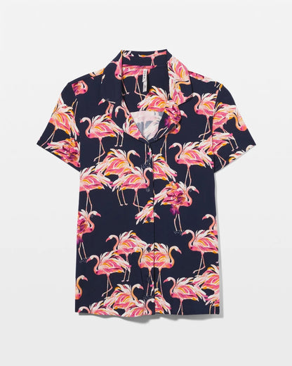 PARTY LIKE A FLOCK STAR N Short Sleeve Notch Collar Pajama Top