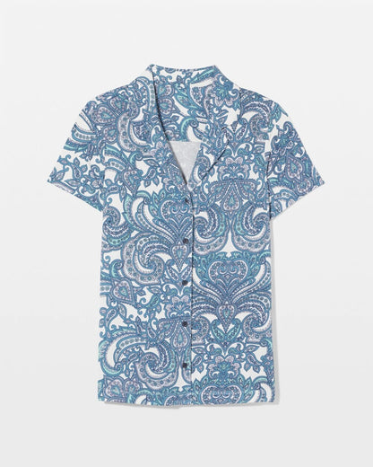 SHOW OFF PAISLEY COCONUT Short Sleeve Notch Collar Pajama Top