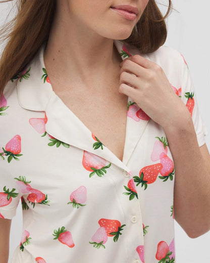 BERRY BEST CHAMPAGNE Short Sleeve Notch Collar Pajama Top