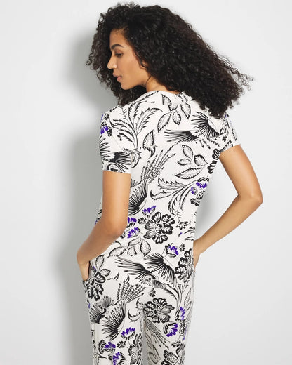 FLY BY NIGHT CHMPGNE DRMS Short Sleeve Notch Collar Pajama Top