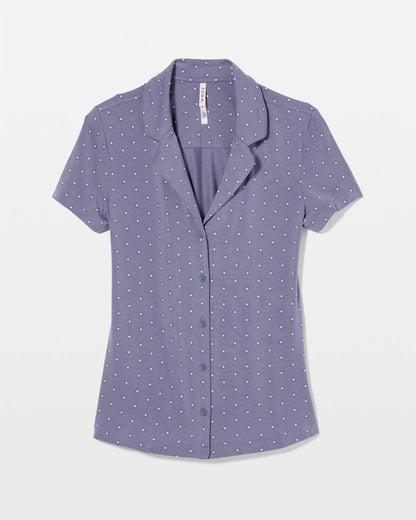 ON THE DOT EARL GRAY Short Sleeve Notch Collar Pajama Top