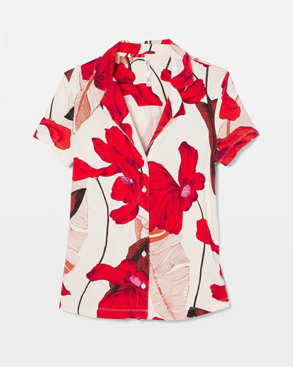 TROPIC LIKE ITS HOT WS Short Sleeve Notch Collar Pajama Top